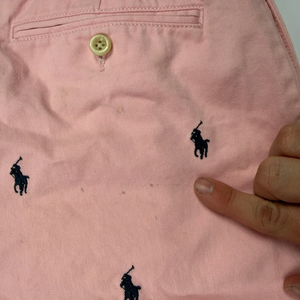 Y2K Polo Ralph Lauren Mens 30 Pink Chino Shorts All Over Pony Logo Embroidered